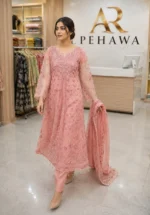 Pink Embroidered Net Maxi Dress – Party Wear - Image 5
