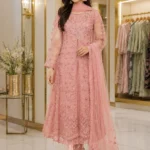 wear-pakistan.webp Pink embroidered net maxi dress party wear in Pakistan with matching dupatta