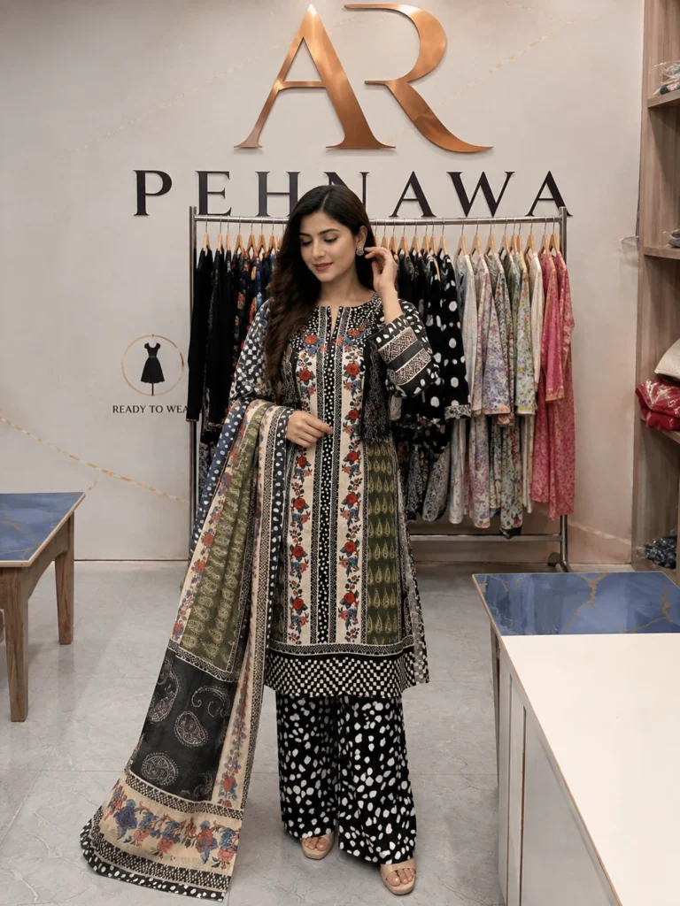 printed 3 piece stitched suit for women ready to wear Pakistani dress