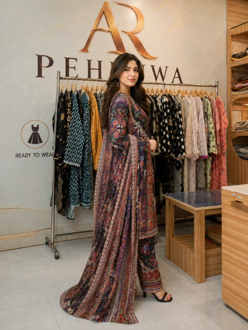 printed cotton 3 piece stitched suit for women ready to wear Pakistani dress