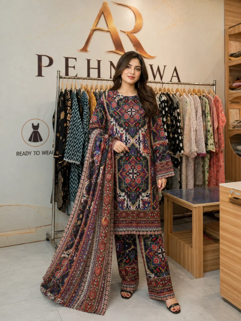 printed cotton 3 piece stitched suit for women ready to wear Pakistani dress