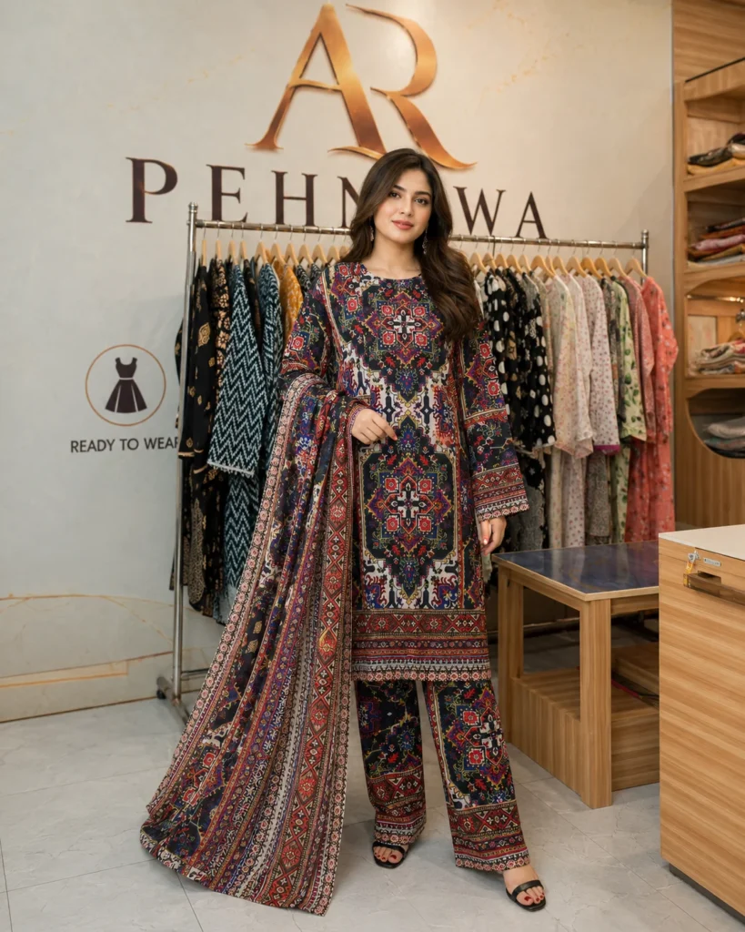 printed cotton 3 piece stitched suit for women ready to wear Pakistani dress