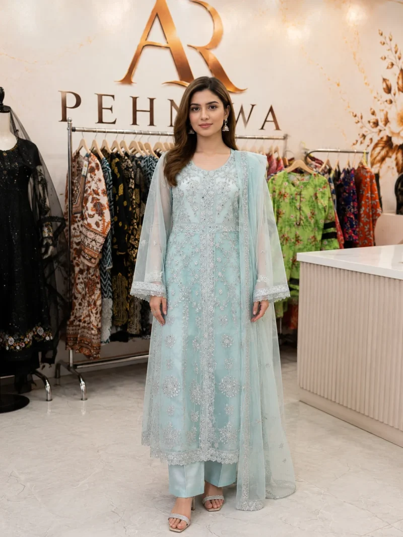 Pakistani party wear maxi dress for women with embroidery