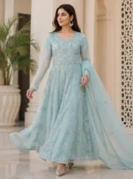 Party wear gown for women embroidered maxi dress