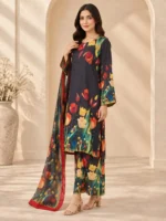 Silk 3 Piece Suit – Printed Stitched Suit with Dupatta - Image 2