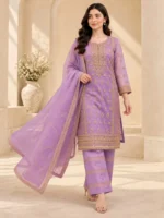 Purple organza party wear dress with embroidered shirt and coordinated dupatta