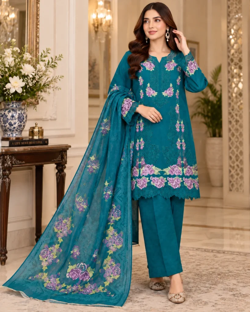 3 Piece Stitched Suit for Women | Printed Ready to Wear Ladies Dress